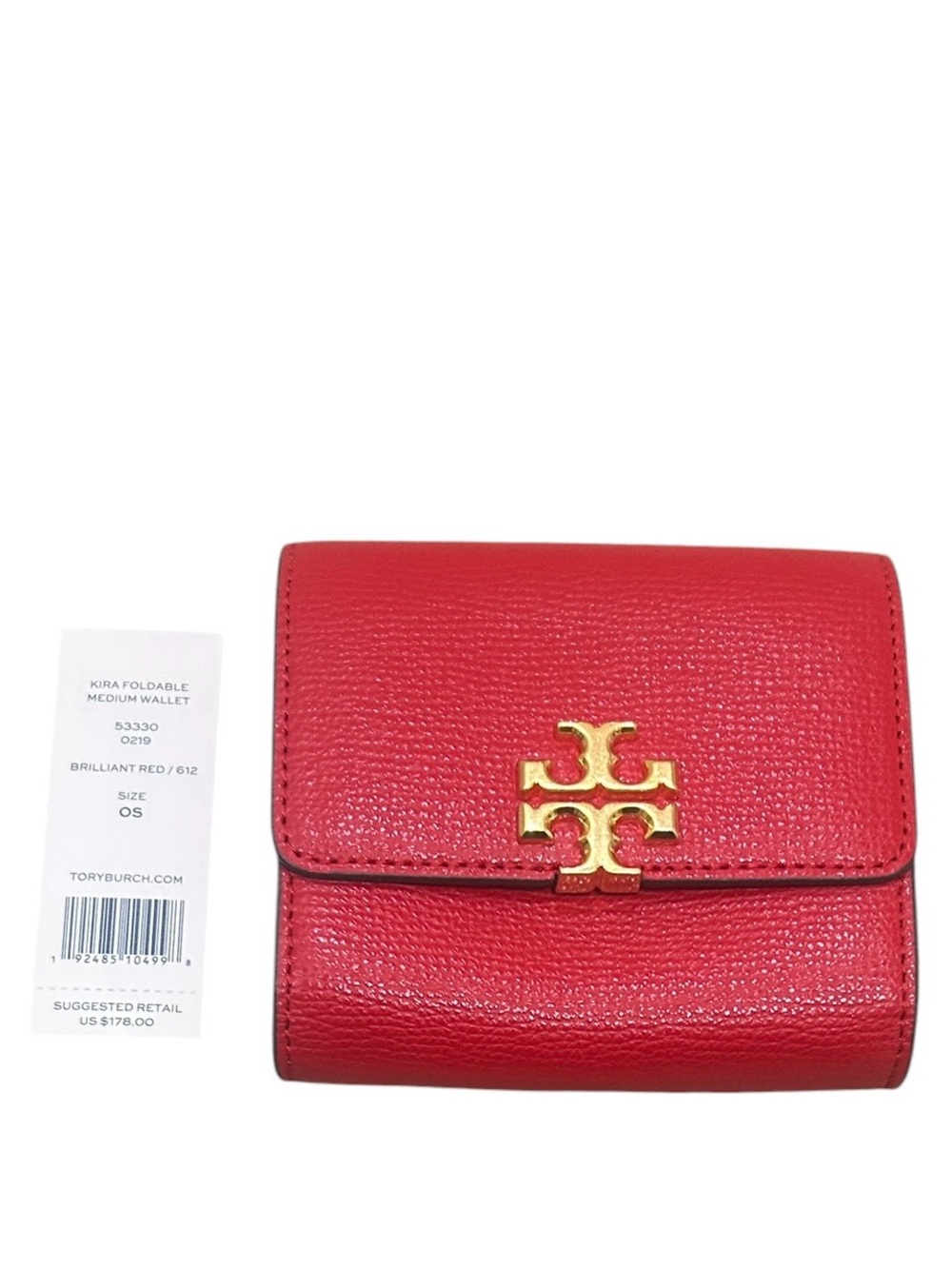 Tory Burch Brilliant Red Foldable Medium Wallet with Gold Logo